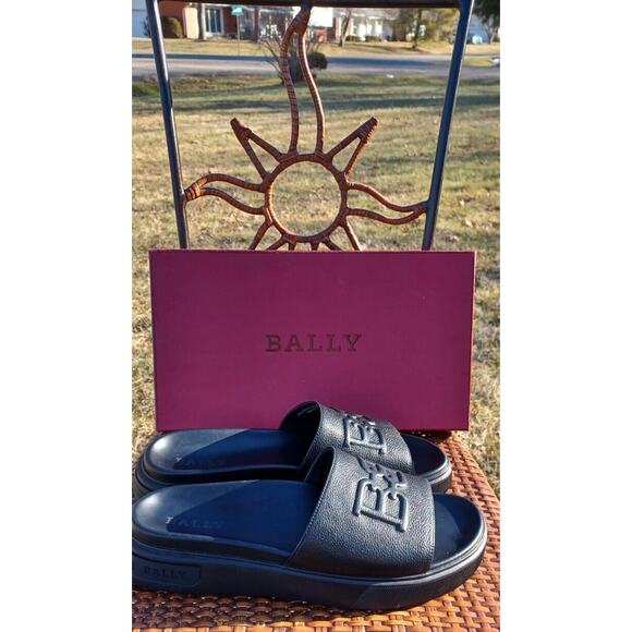 Bally Jarmo Leather Slides Pool Sandals Black Men’s US 12D/EU 11E/UK 45 - Picture 2 of 9